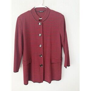 Exclusively Misook Red Knit Striped Jacket Cardigan L Womens Blazer Buttons Top